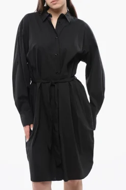 New Vestito Camicia A Maniche Lunghe Con Cintura Donna Vestiti