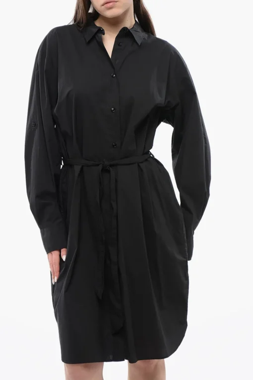 New Vestito Camicia A Maniche Lunghe Con Cintura Donna Vestiti