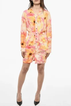 Vestito Chemise In Misto Seta Con Motivo Floreale>Dsquared2 Online