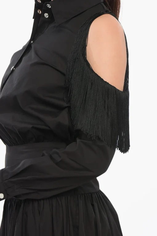Fashion Vestito Chemisier HAZZARD Cold Shoulder con Frange Donna Vestiti