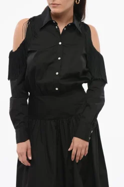 Fashion Vestito Chemisier HAZZARD Cold Shoulder con Frange Donna Vestiti