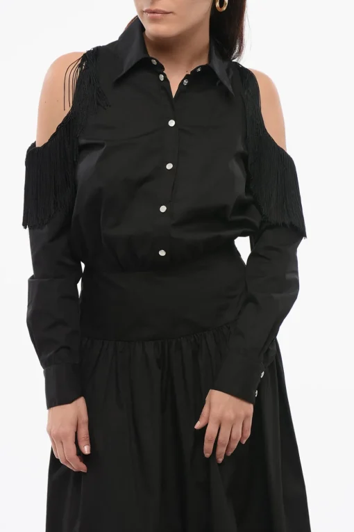 Fashion Vestito Chemisier HAZZARD Cold Shoulder con Frange Donna Vestiti