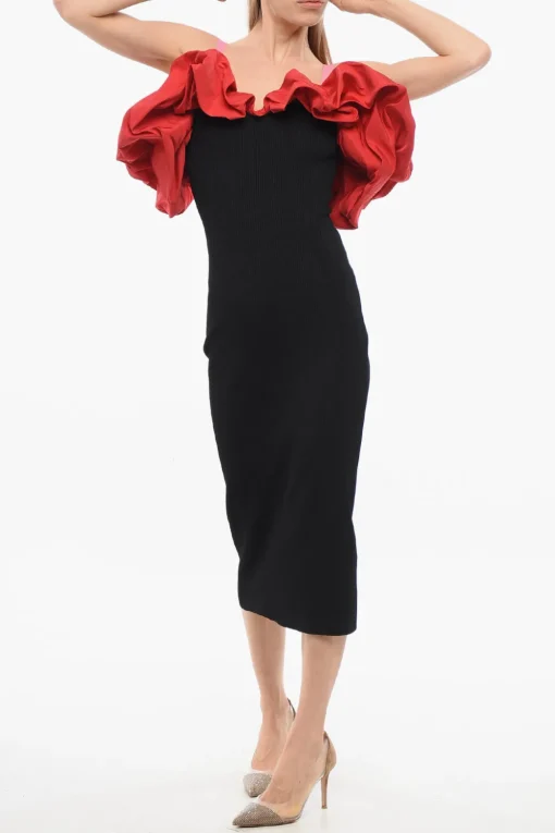 Sale Vestito Cold-Shoulder in Maglia con Dettaglio Ruffle Donna Vestiti