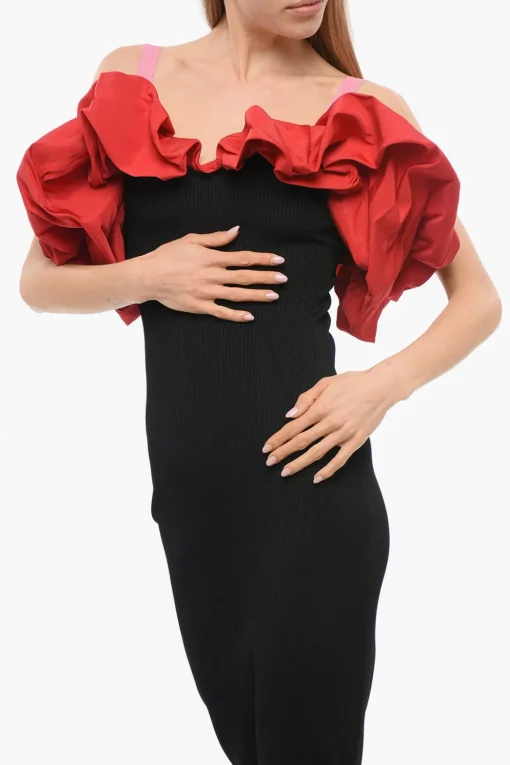 Sale Vestito Cold-Shoulder in Maglia con Dettaglio Ruffle Donna Vestiti
