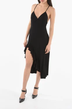 Clearance Vestito con Fondo Drappeggiato e Spallini Incrociati Donna Vestiti