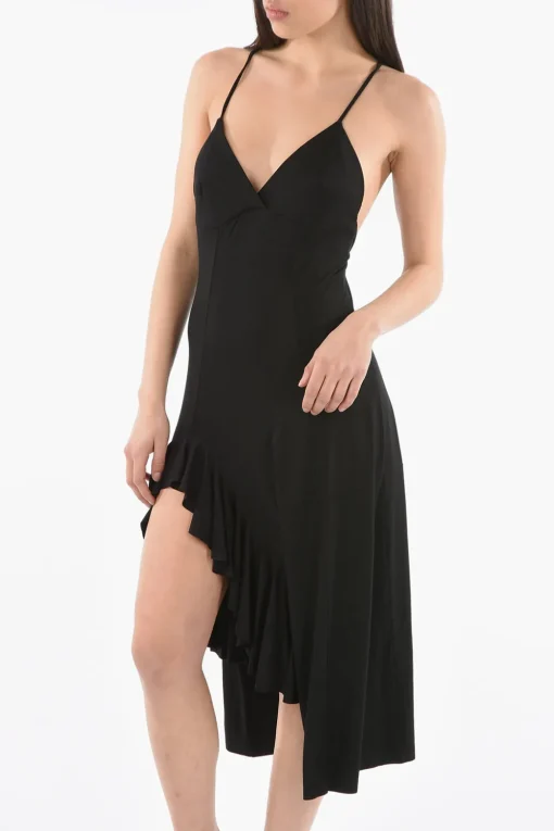 Clearance Vestito con Fondo Drappeggiato e Spallini Incrociati Donna Vestiti