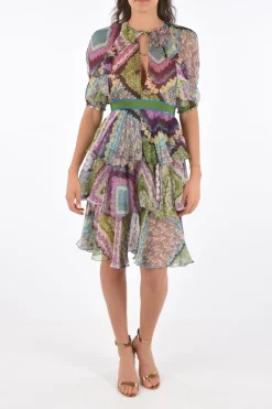 Vestito con Volant in Seta con Cintura>Dsquared2 New