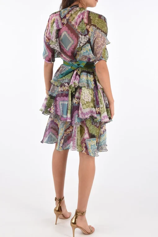 Vestito con Volant in Seta con Cintura>Dsquared2 New