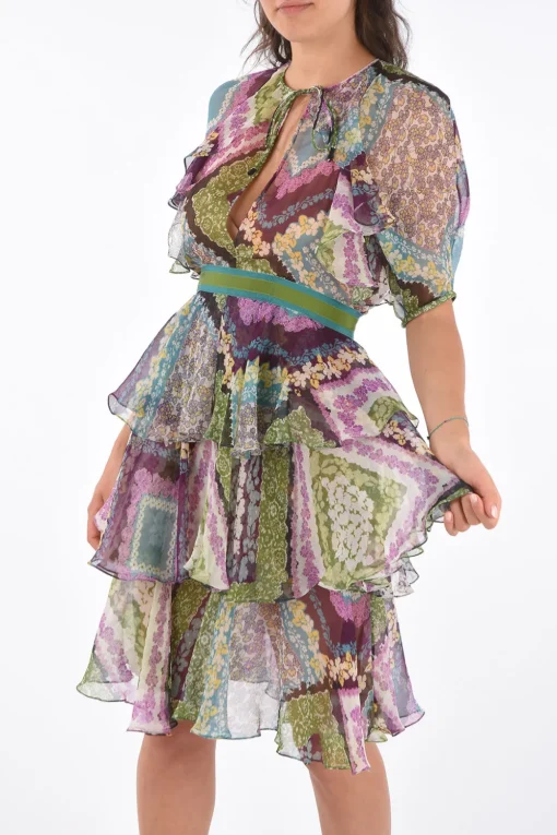 Vestito con Volant in Seta con Cintura>Dsquared2 New