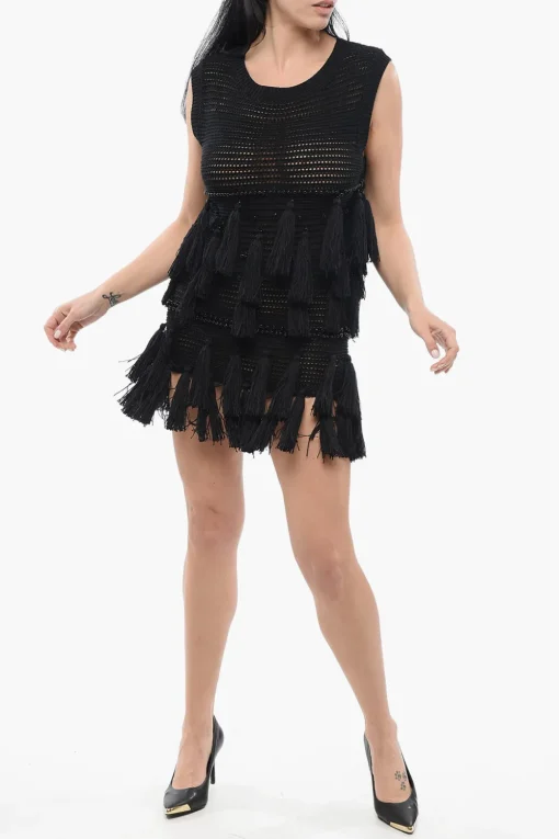 Hot Vestito Crochet con Pennacchi Donna Vestiti