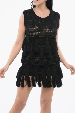 Hot Vestito Crochet con Pennacchi Donna Vestiti