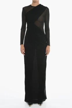 Hot Vestito Drappeggiato Asimmetrico con Dettagli Semi-trasparenti Donna Vestiti