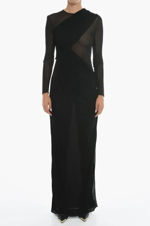 Hot Vestito Drappeggiato Asimmetrico con Dettagli Semi-trasparenti Donna Vestiti