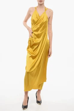 Discount Vestito Dropped Soulder Satinato Donna Vestiti
