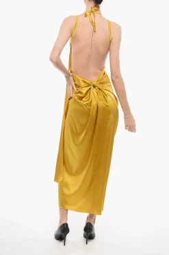Discount Vestito Dropped Soulder Satinato Donna Vestiti