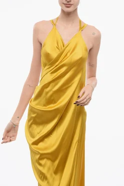 Discount Vestito Dropped Soulder Satinato Donna Vestiti