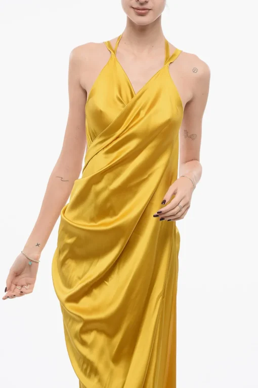 Discount Vestito Dropped Soulder Satinato Donna Vestiti