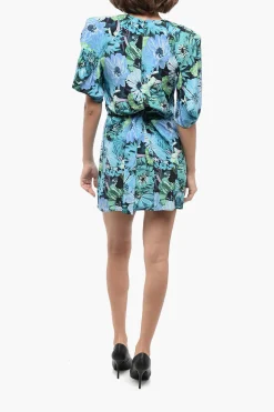 Clearance Vestito Floreale in Seta con Dettaglio Plissé Donna Vestiti