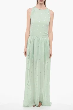 Vestito Halterneck in Seta con Stelle Lurex e Spacco Frontale>Amiri Fashion