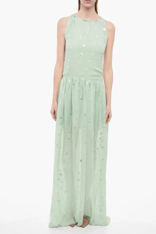 Vestito Halterneck in Seta con Stelle Lurex e Spacco Frontale>Amiri Fashion