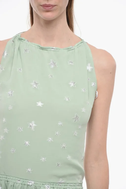 Vestito Halterneck in Seta con Stelle Lurex e Spacco Frontale>Amiri Fashion