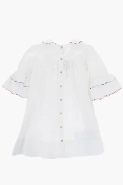 Hot Vestito in Cotone con Rouches e Colletto Peter Pan Abbigliamento