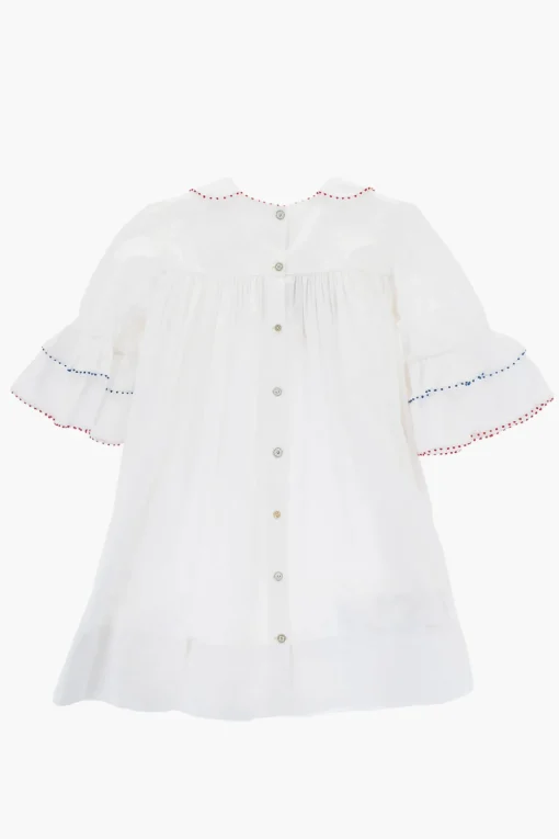 Hot Vestito in Cotone con Rouches e Colletto Peter Pan Abbigliamento