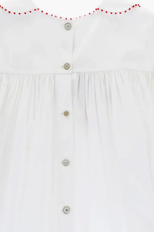 Hot Vestito in Cotone con Rouches e Colletto Peter Pan Abbigliamento
