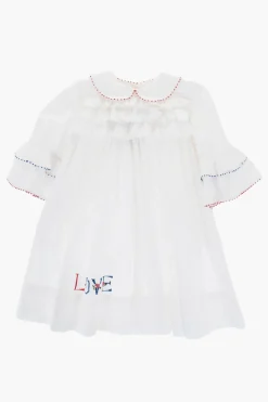 Hot Vestito in Cotone con Rouches e Colletto Peter Pan Abbigliamento