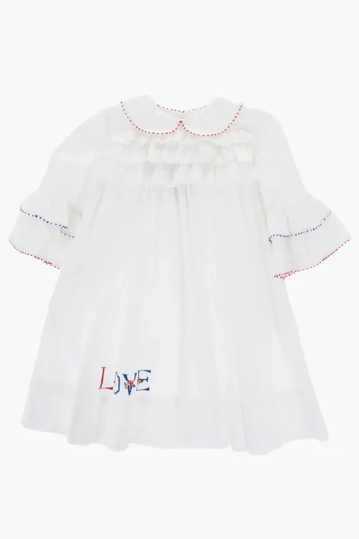 Hot Vestito in Cotone con Rouches e Colletto Peter Pan Abbigliamento