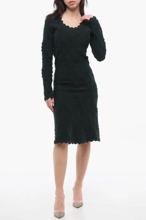 Vestito in Lana con Finniture Geomtriche>Burberry Outlet