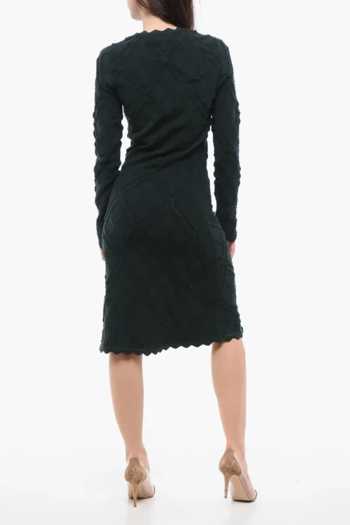 Vestito in Lana con Finniture Geomtriche>Burberry Outlet