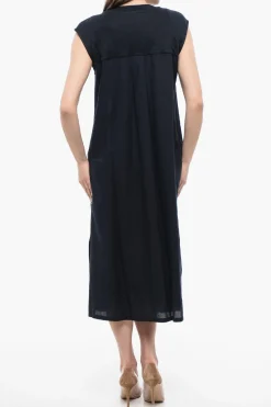 Vestito In Lino Smanicato Con Collo A V>Woolrich Outlet
