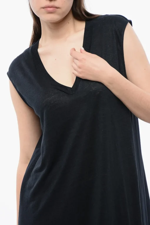 Vestito In Lino Smanicato Con Collo A V>Woolrich Outlet