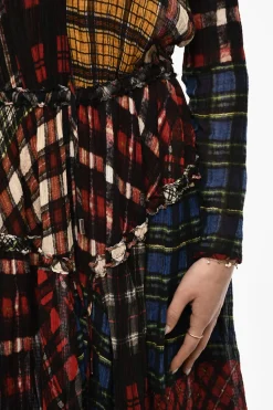 Vestito in Misto Seta A Maniche Lunghe Con Motivo Tartan></noscript>Dsquared2 Fashion