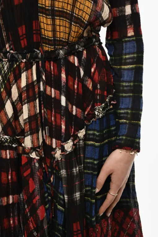 Vestito in Misto Seta A Maniche Lunghe Con Motivo Tartan>Dsquared2 Fashion