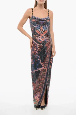 Online Vestito In Paillettes Con Catene E Spacco Profondo Donna Vestiti