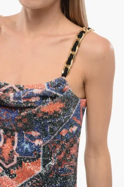 Online Vestito In Paillettes Con Catene E Spacco Profondo Donna Vestiti