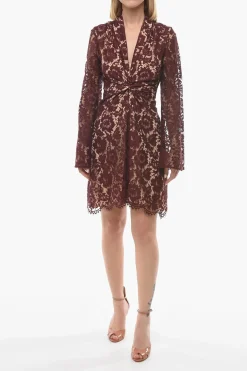 Hot Vestito in Pizzo con Scollo a V e Zip Posteriore Donna Vestiti