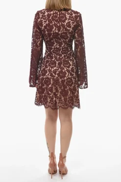 Hot Vestito in Pizzo con Scollo a V e Zip Posteriore Donna Vestiti