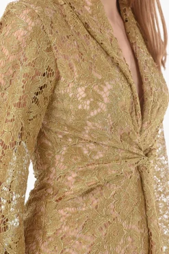 Vestito in Pizzo Macrame' con Scollo a V e Dettaglio Arricciato></noscript>Super Blond Best