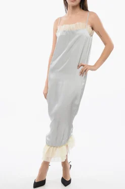 Vestito in Satin UPSIDE DOWN con Blaze in Chiffon>Off-White Hot