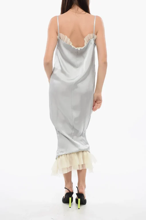 Vestito in Satin UPSIDE DOWN con Blaze in Chiffon>Off-White Hot