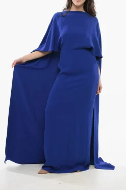 Hot Vestito in Seta Collo a Barca con Design a Cappa Donna Vestiti