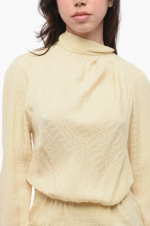 Vestito in Seta con Logo All Over>Celine Outlet