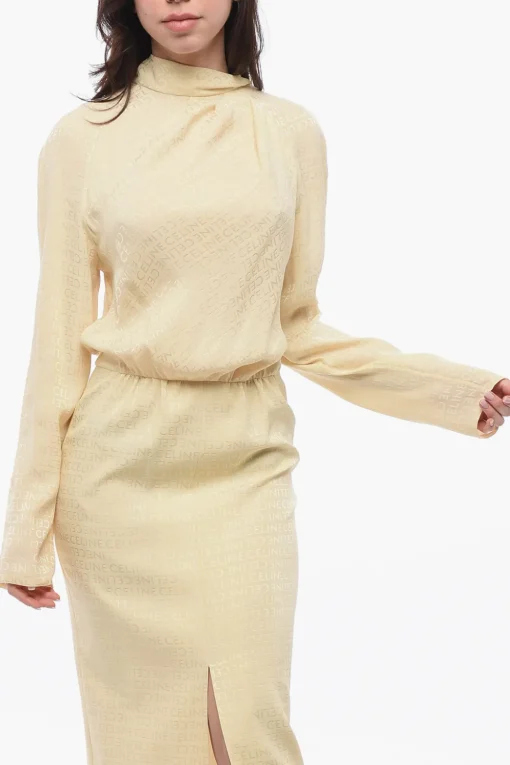 Vestito in Seta con Logo All Over>Celine Outlet