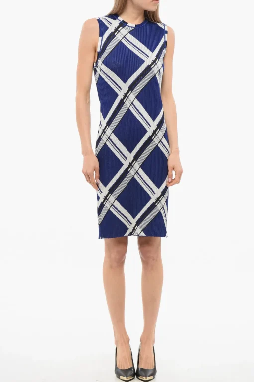 Vestito in Seta Smanicato con Motivo a Quadri>Burberry New