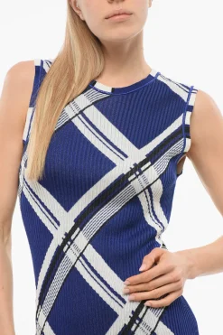 Vestito in Seta Smanicato con Motivo a Quadri></noscript>Burberry New