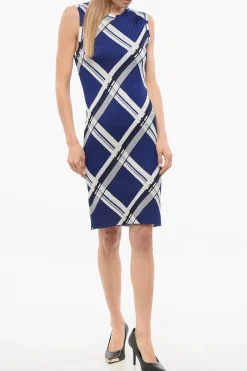Vestito in Seta Smanicato con Motivo a Quadri></noscript>Burberry New
