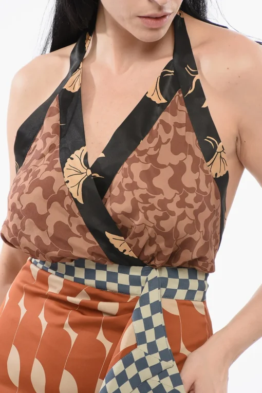 Vestito in Seta Stampato con Spalline da Allacciare>Dries Van Noten Discount